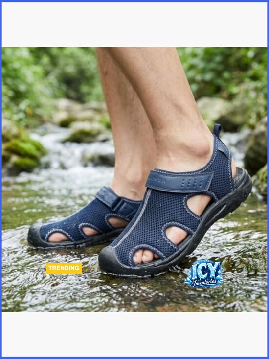 Men\'s Mesh Hiking Sandals, Closed-Toe Sport Sandals with Adjustable Straps, main image 4